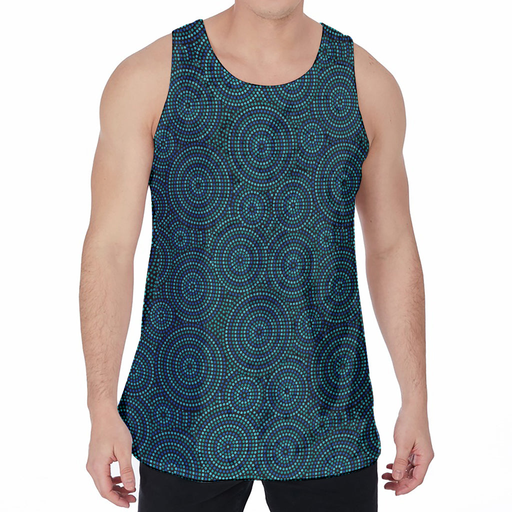 Blue Aboriginal Dot Pattern Print Men's Velvet Tank Top