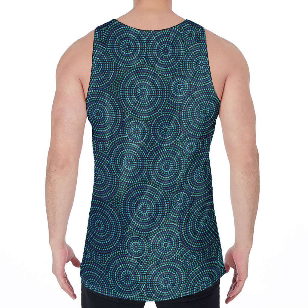 Blue Aboriginal Dot Pattern Print Men's Velvet Tank Top