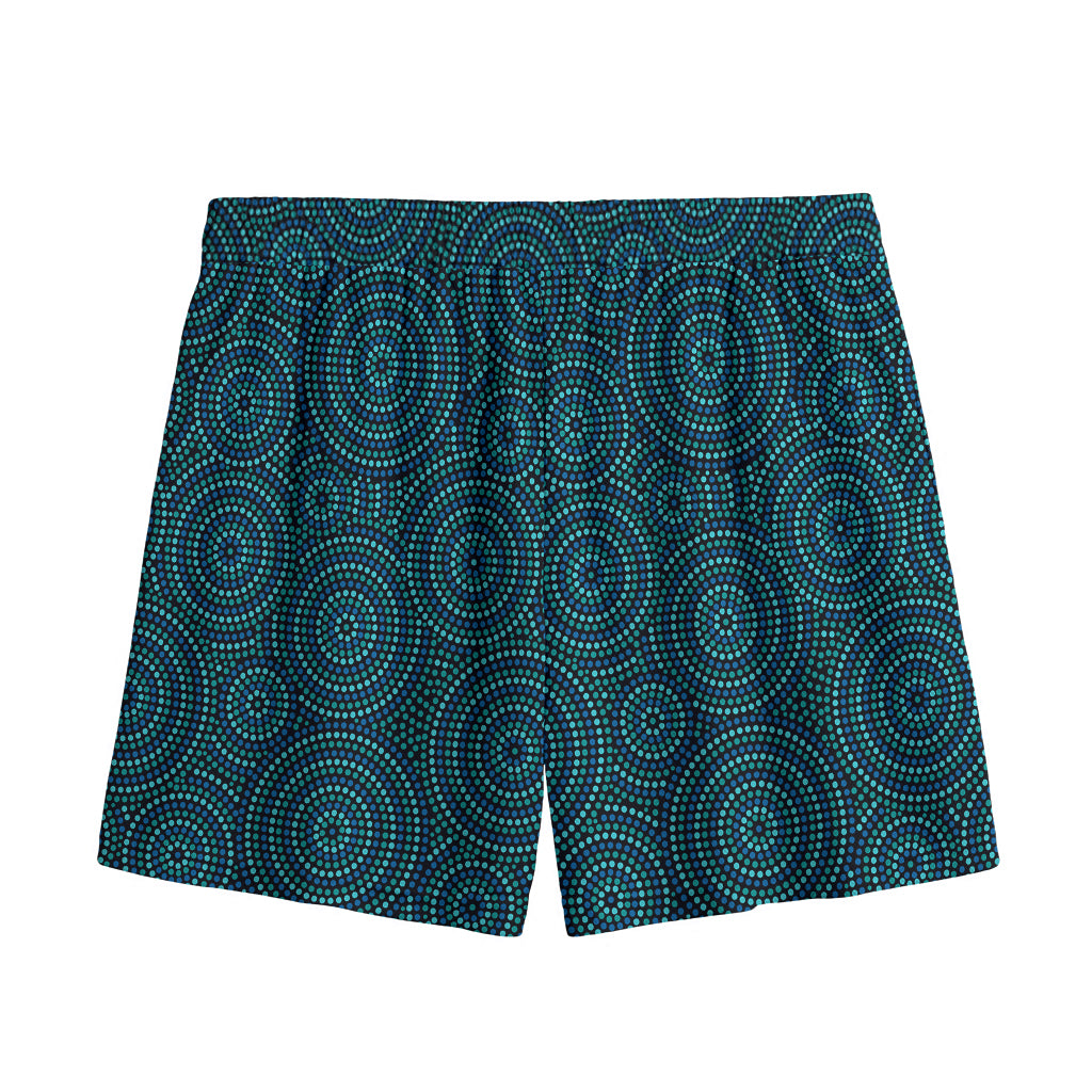 Blue Aboriginal Dot Pattern Print Mesh Shorts