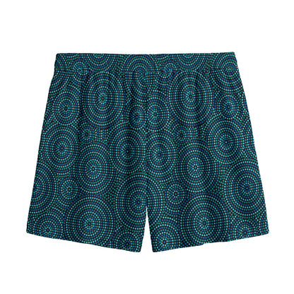 Blue Aboriginal Dot Pattern Print Mesh Shorts