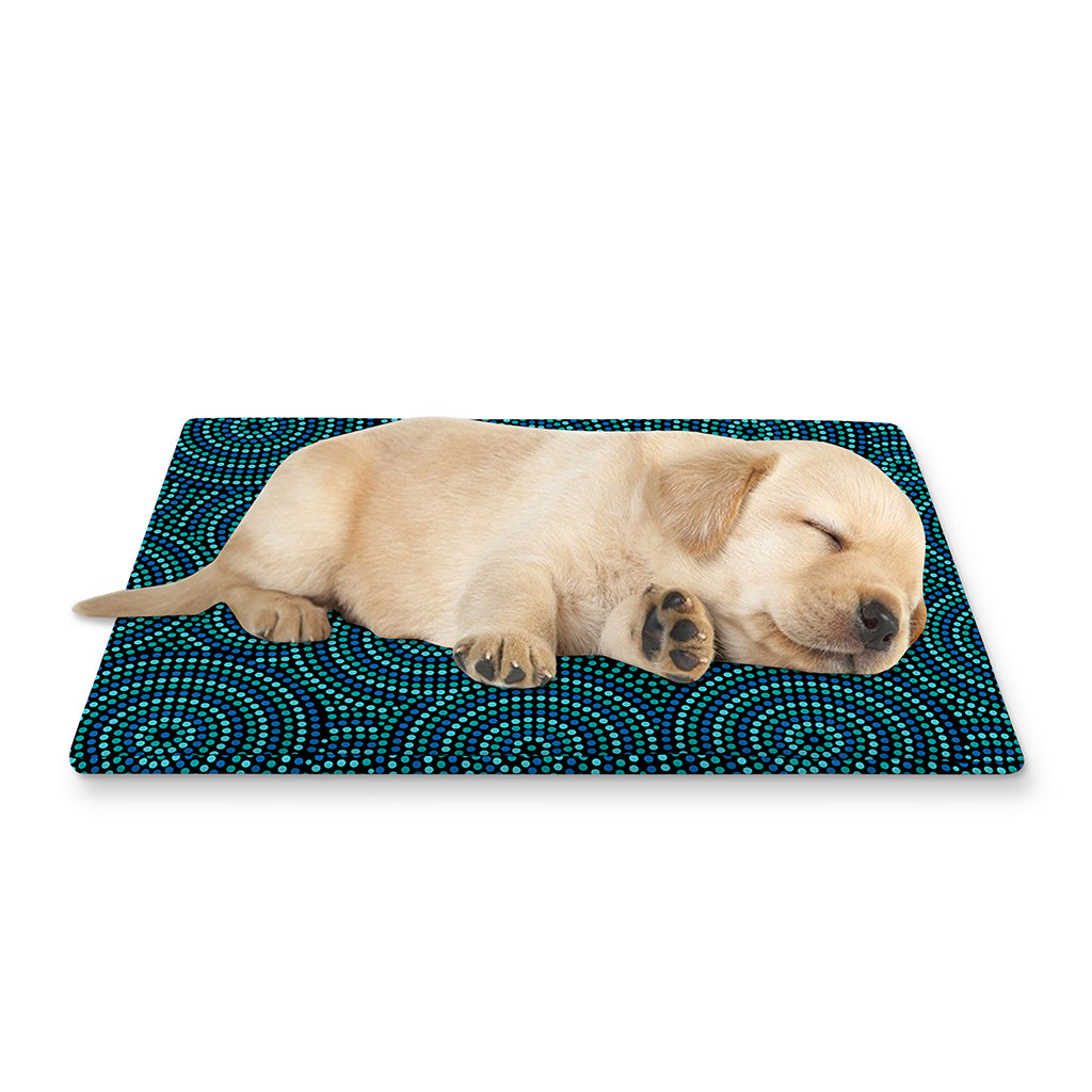 Blue Aboriginal Dot Pattern Print Pet Cooling Mat Cover