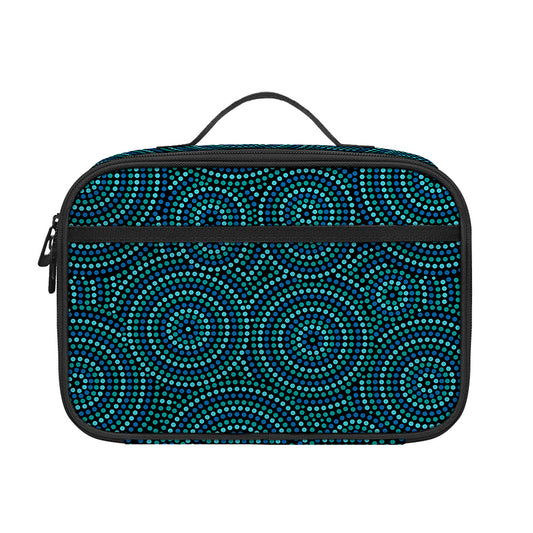 Blue Aboriginal Dot Pattern Print Portable Lunch Bag