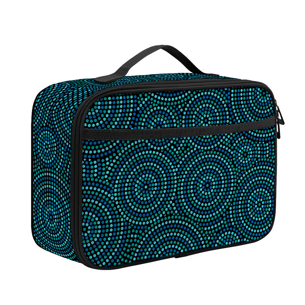 Blue Aboriginal Dot Pattern Print Portable Lunch Bag