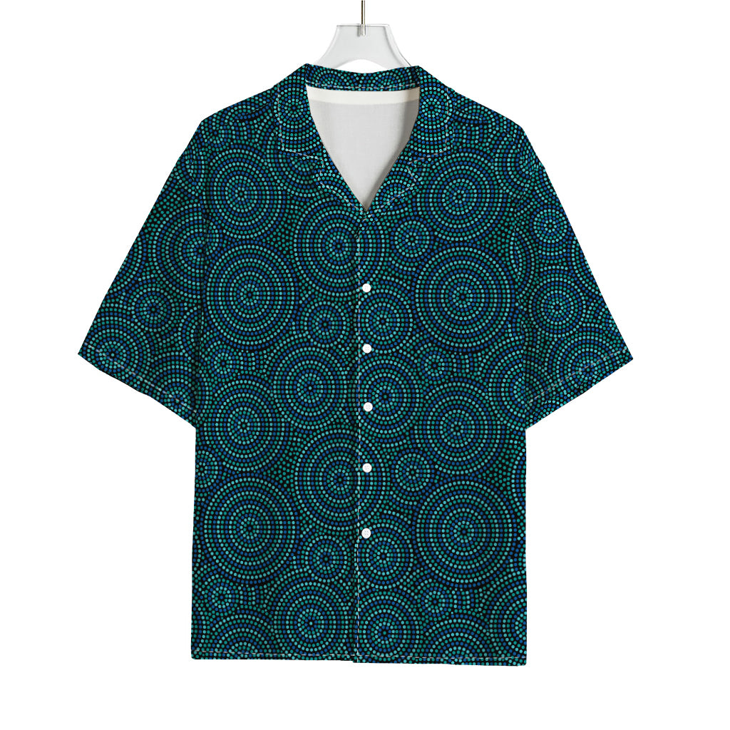 Blue Aboriginal Dot Pattern Print Rayon Hawaiian Shirt
