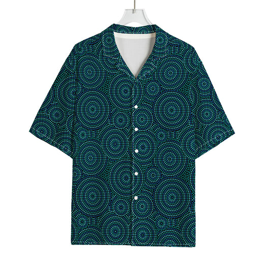 Blue Aboriginal Dot Pattern Print Rayon Hawaiian Shirt