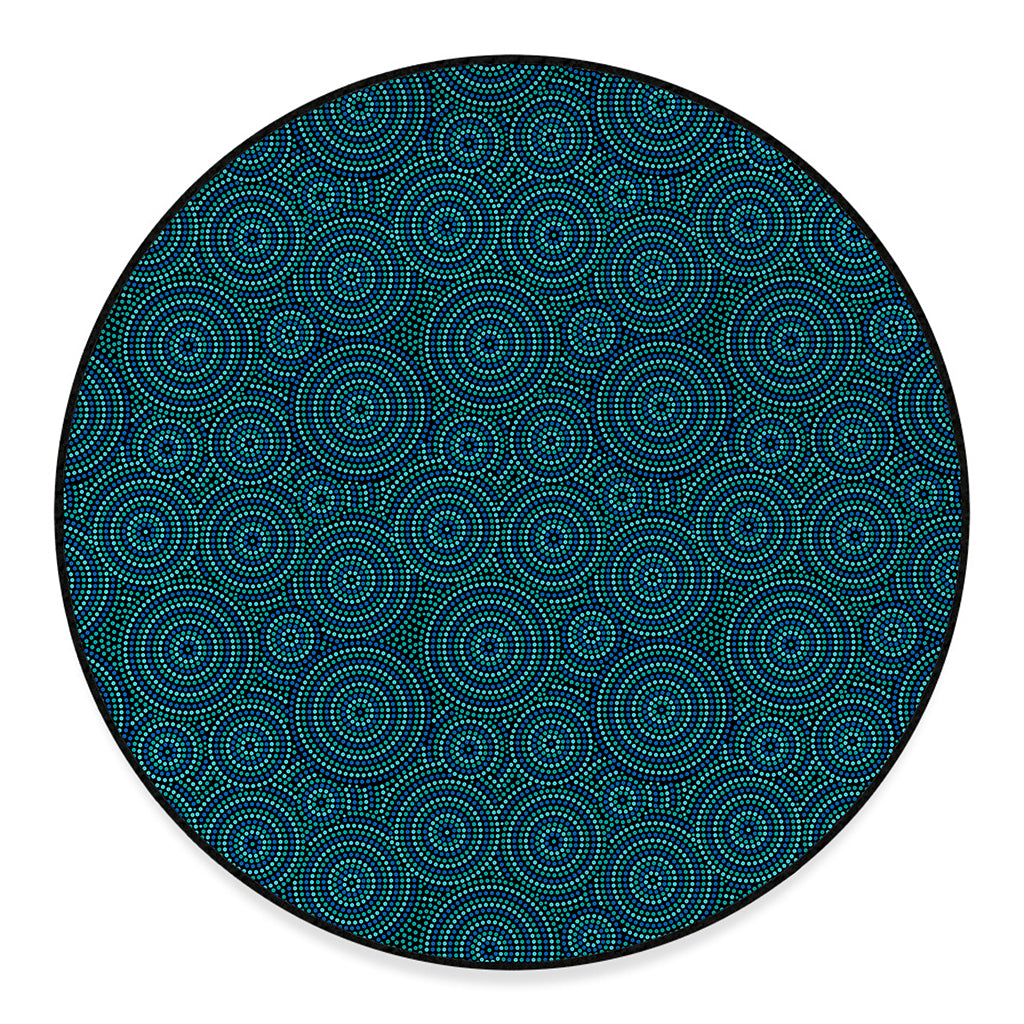 Blue Aboriginal Dot Pattern Print Round Floor Mat