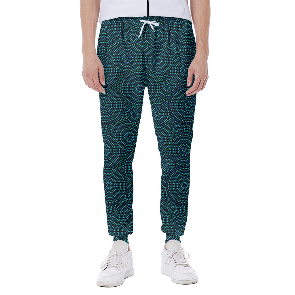 Blue Aboriginal Dot Pattern Print Scuba Joggers