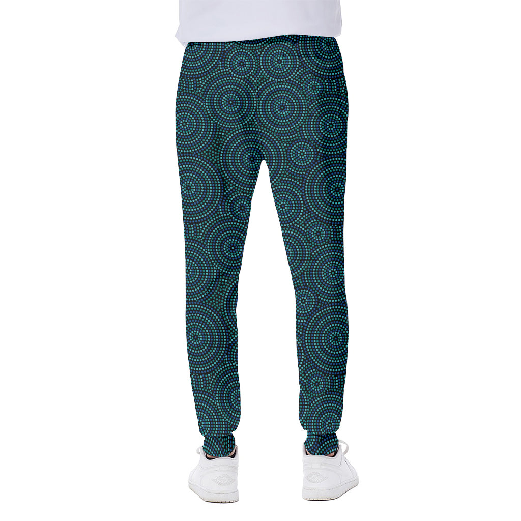 Blue Aboriginal Dot Pattern Print Scuba Joggers