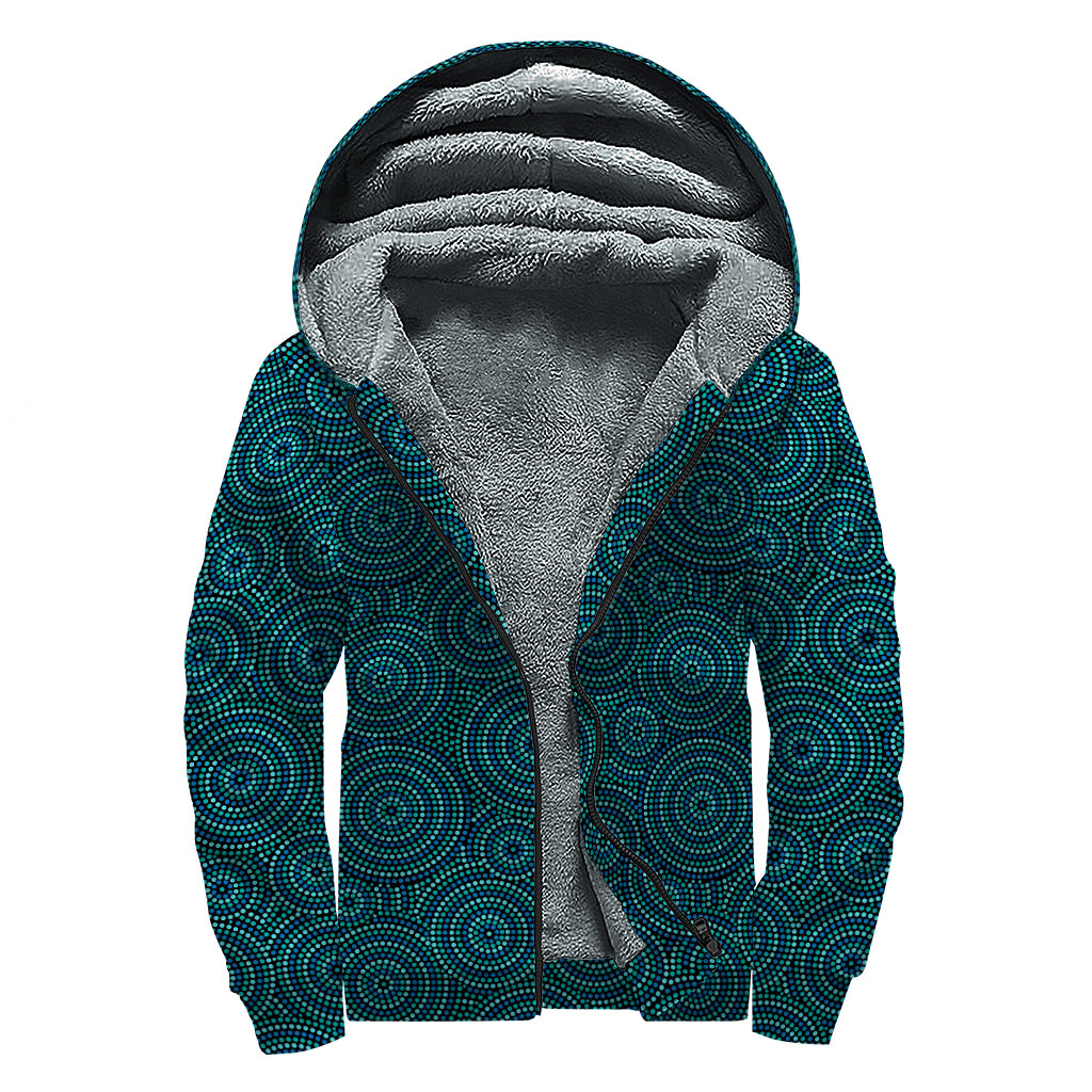 Blue Aboriginal Dot Pattern Print Sherpa Lined Zip Up Hoodie
