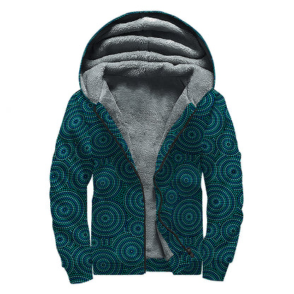 Blue Aboriginal Dot Pattern Print Sherpa Lined Zip Up Hoodie