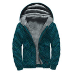 Blue Aboriginal Dot Pattern Print Sherpa Lined Zip Up Hoodie