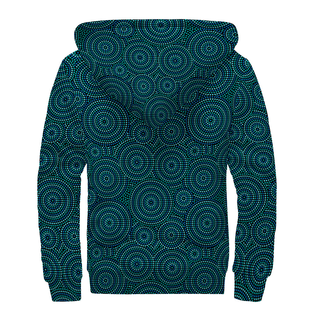 Blue Aboriginal Dot Pattern Print Sherpa Lined Zip Up Hoodie