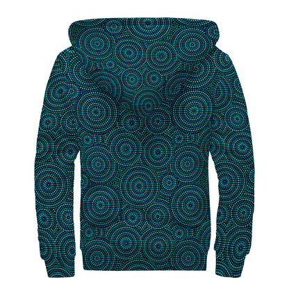 Blue Aboriginal Dot Pattern Print Sherpa Lined Zip Up Hoodie