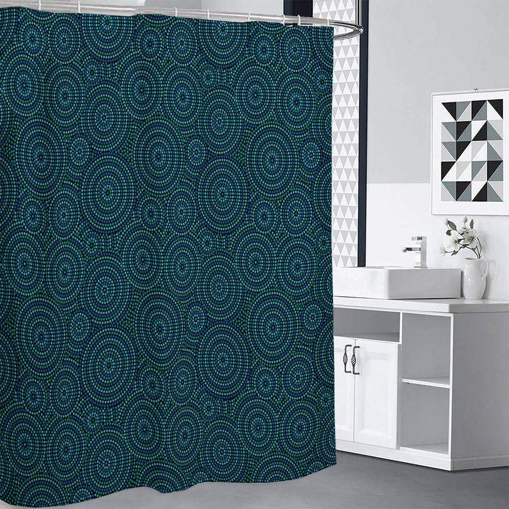 Blue Aboriginal Dot Pattern Print Shower Curtain