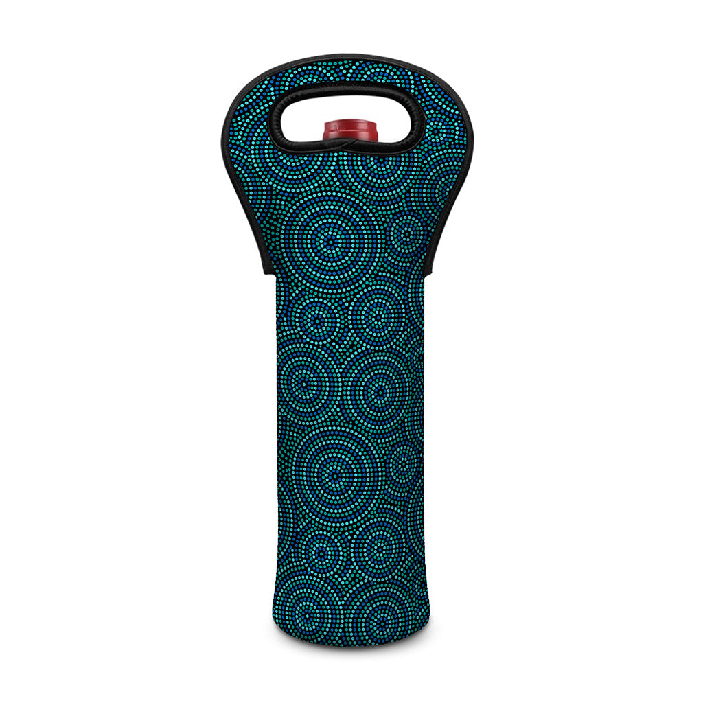 Blue Aboriginal Dot Pattern Print Single Neoprene Wine Tote