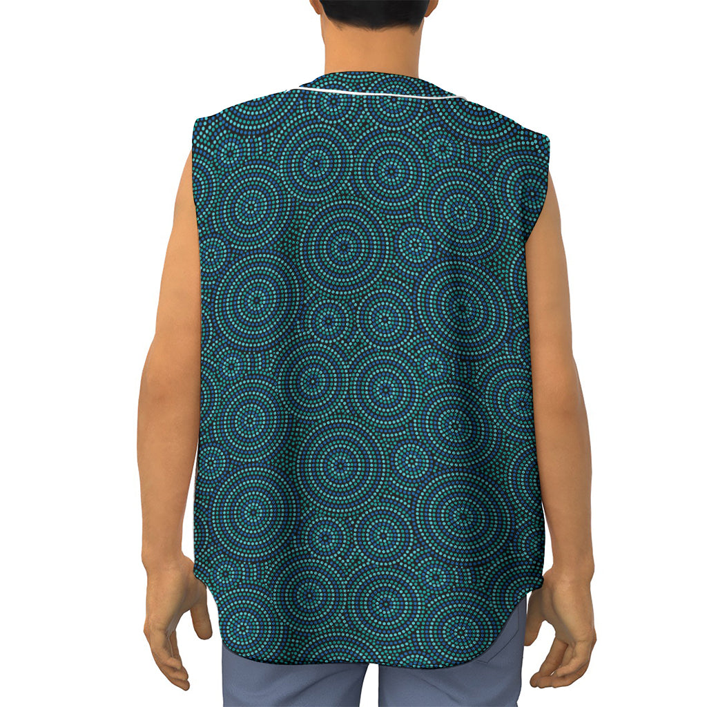 Blue Aboriginal Dot Pattern Print Sleeveless Baseball Jersey