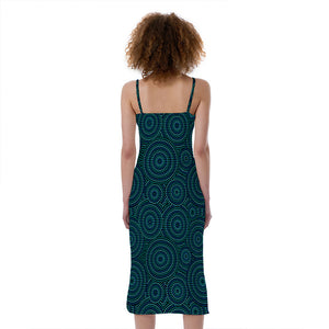 Blue Aboriginal Dot Pattern Print Slim Fit Midi Cami Dress