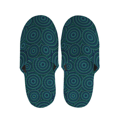 Blue Aboriginal Dot Pattern Print Slippers