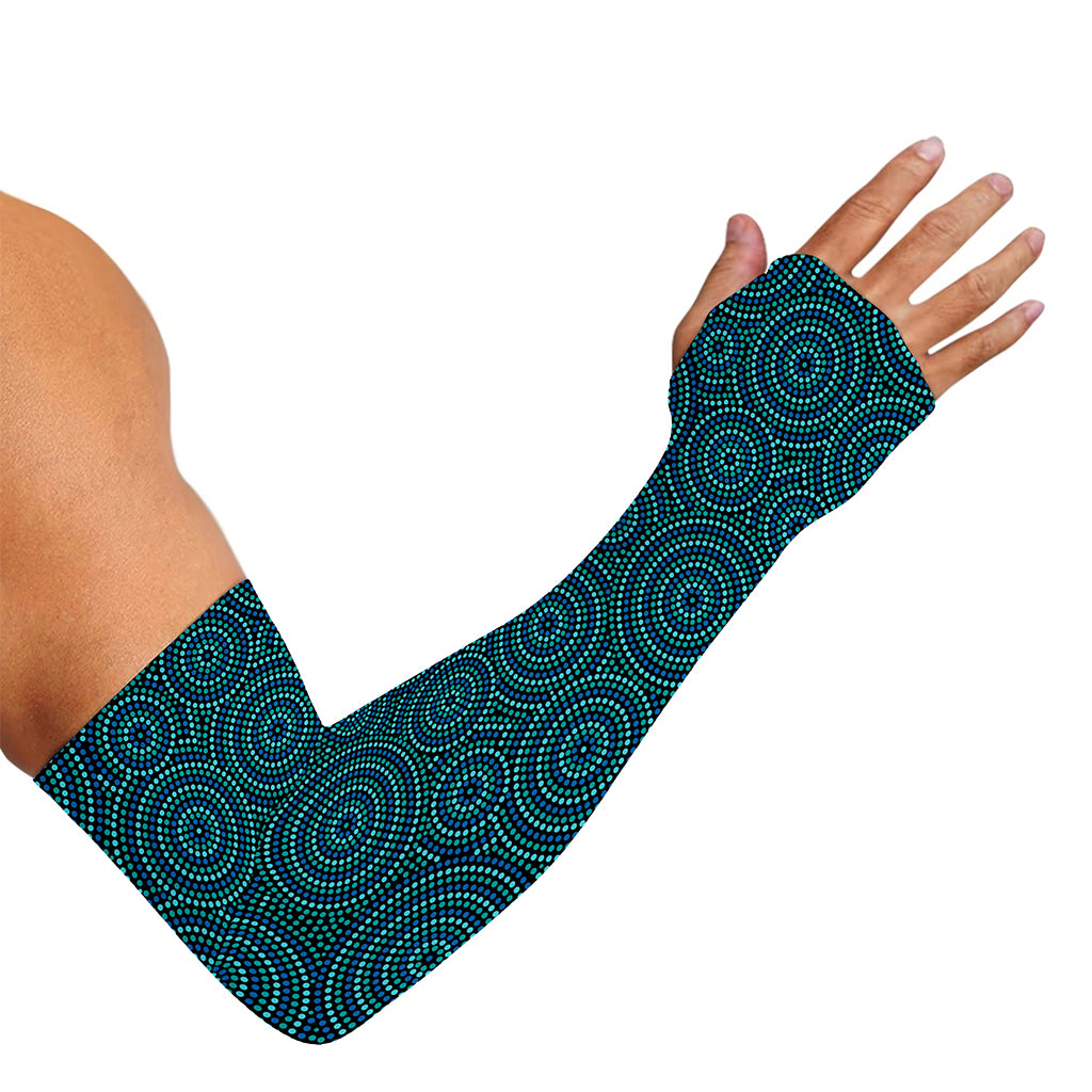 Blue Aboriginal Dot Pattern Print Sun Protection Arm Sleeves