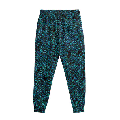 Blue Aboriginal Dot Pattern Print Sweatpants