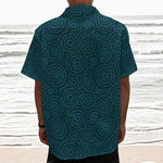 Blue Aboriginal Dot Pattern Print Textured Short Sleeve Shirt
