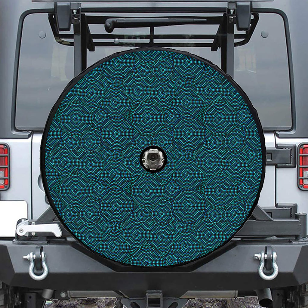 Blue Aboriginal Dot Pattern Print Tire Cover With Camera Hole
