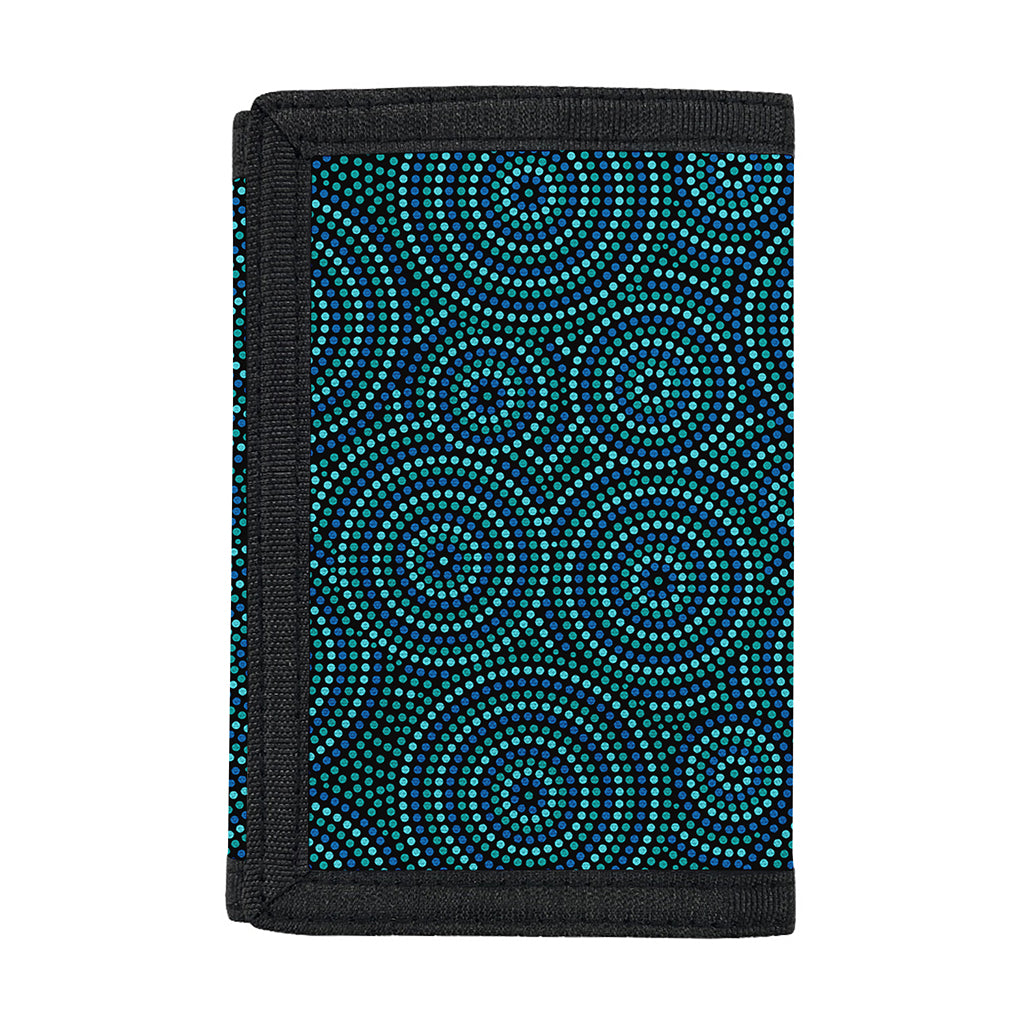 Blue Aboriginal Dot Pattern Print Trifold Wallet