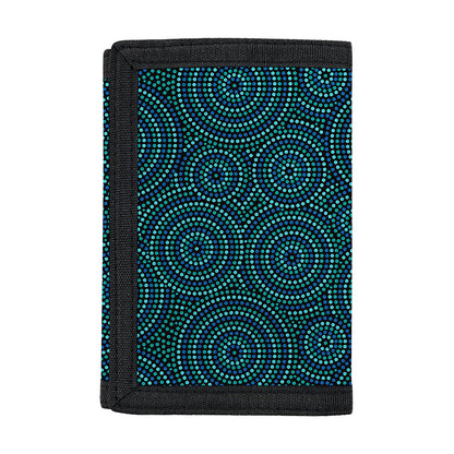 Blue Aboriginal Dot Pattern Print Trifold Wallet