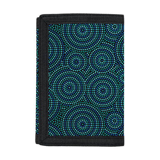 Blue Aboriginal Dot Pattern Print Trifold Wallet