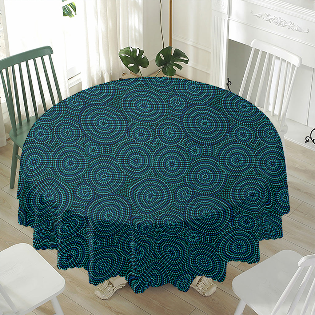 Blue Aboriginal Dot Pattern Print Waterproof Round Tablecloth
