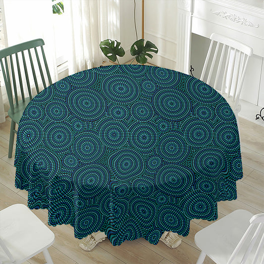 Blue Aboriginal Dot Pattern Print Waterproof Round Tablecloth