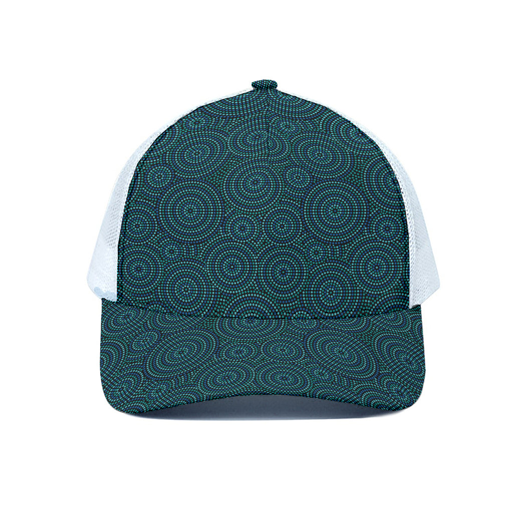 Blue Aboriginal Dot Pattern Print White Mesh Trucker Cap