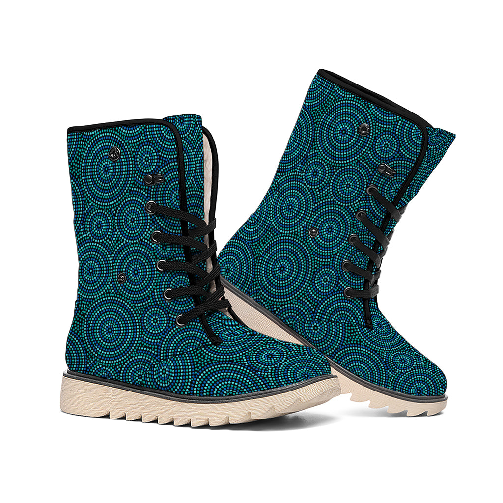 Blue Aboriginal Dot Pattern Print Winter Boots