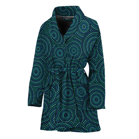 Blue Aboriginal Dot Pattern Print Women's Bathrobe