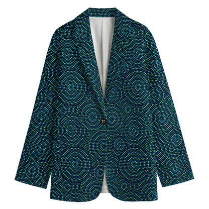 Blue Aboriginal Dot Pattern Print Women's Blazer