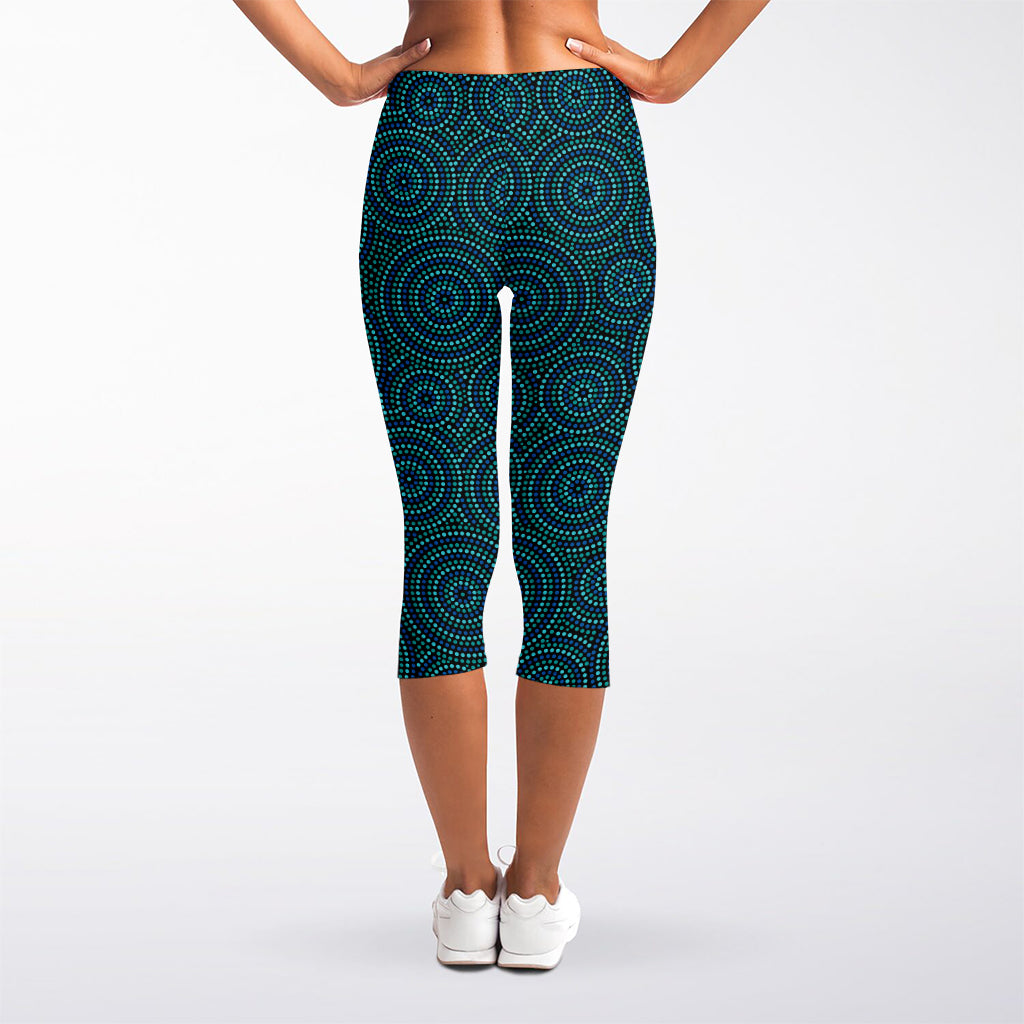 Blue Aboriginal Dot Pattern Print Women's Capri Leggings