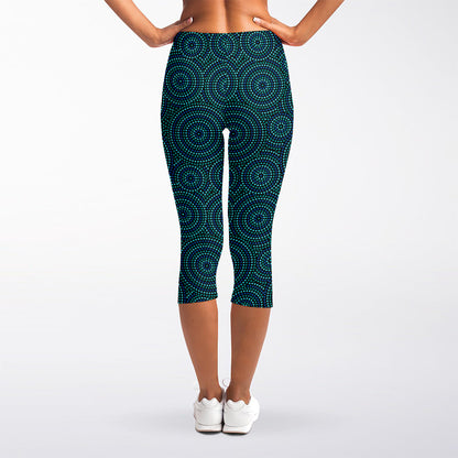 Blue Aboriginal Dot Pattern Print Women's Capri Leggings