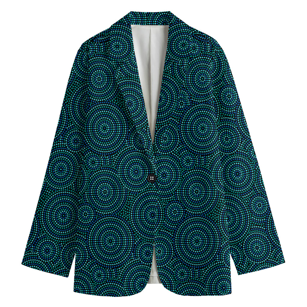 Blue Aboriginal Dot Pattern Print Women's Cotton Blazer