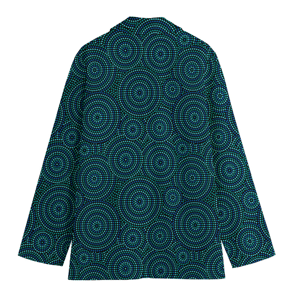 Blue Aboriginal Dot Pattern Print Women's Cotton Blazer