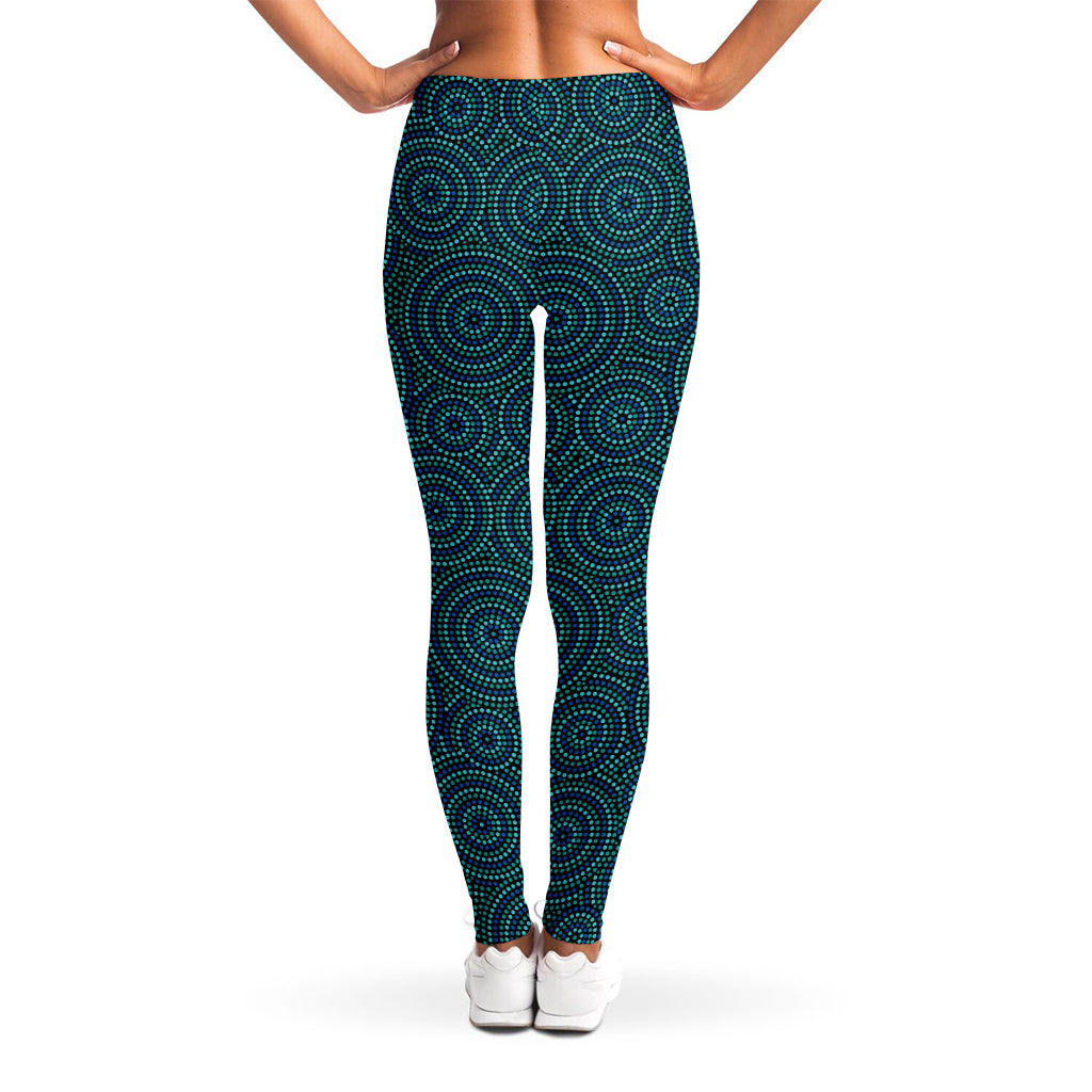 Blue Aboriginal Dot Pattern Print Women's Leggings