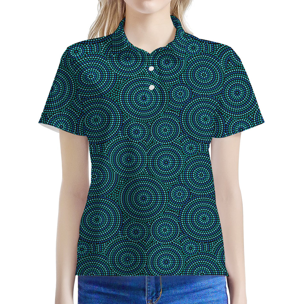 Blue Aboriginal Dot Pattern Print Women's Polo Shirt