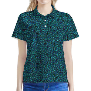 Blue Aboriginal Dot Pattern Print Women's Polo Shirt