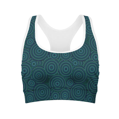 Blue Aboriginal Dot Pattern Print Women's Sports Bra