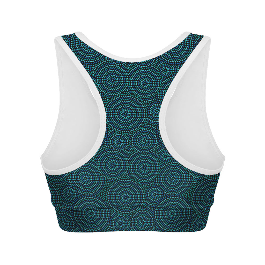 Blue Aboriginal Dot Pattern Print Women's Sports Bra