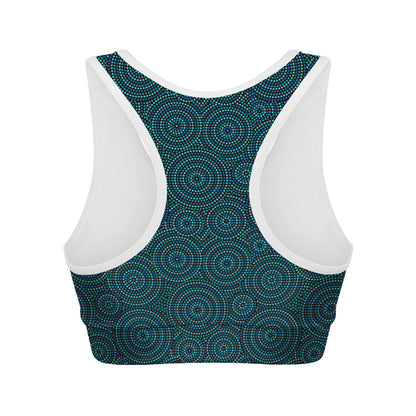 Blue Aboriginal Dot Pattern Print Women's Sports Bra