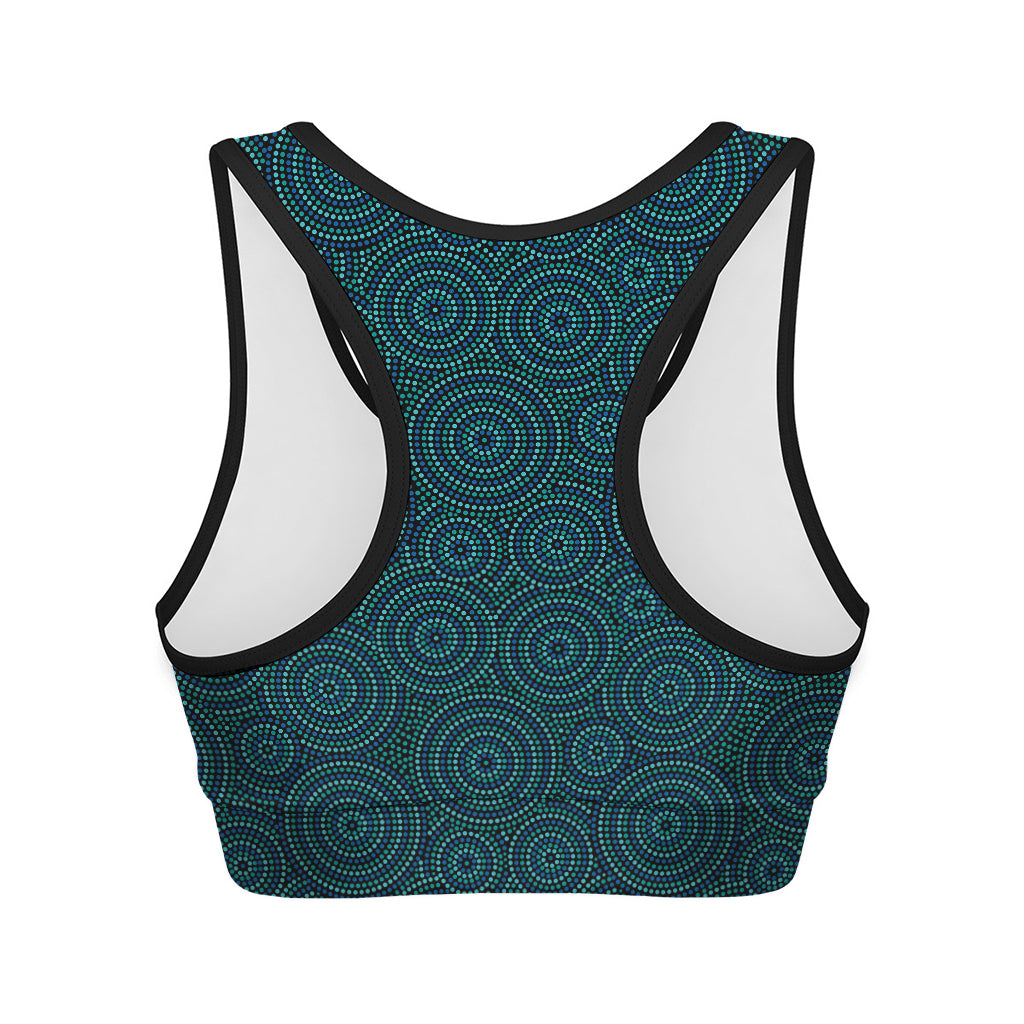 Blue Aboriginal Dot Pattern Print Women's Sports Bra