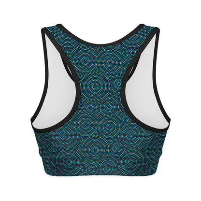 Blue Aboriginal Dot Pattern Print Women's Sports Bra