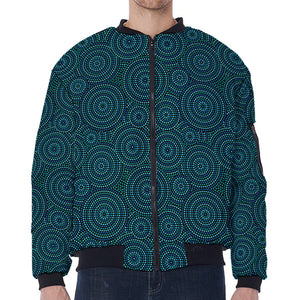 Blue Aboriginal Dot Pattern Print Zip Sleeve Bomber Jacket