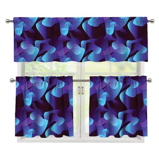 Blue Abstract Spirit Print 3 Piece Kitchen Curtains