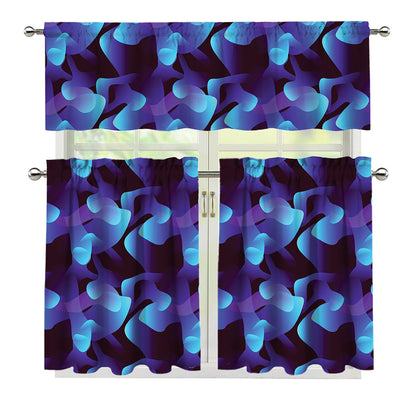 Blue Abstract Spirit Print 3 Piece Kitchen Curtains
